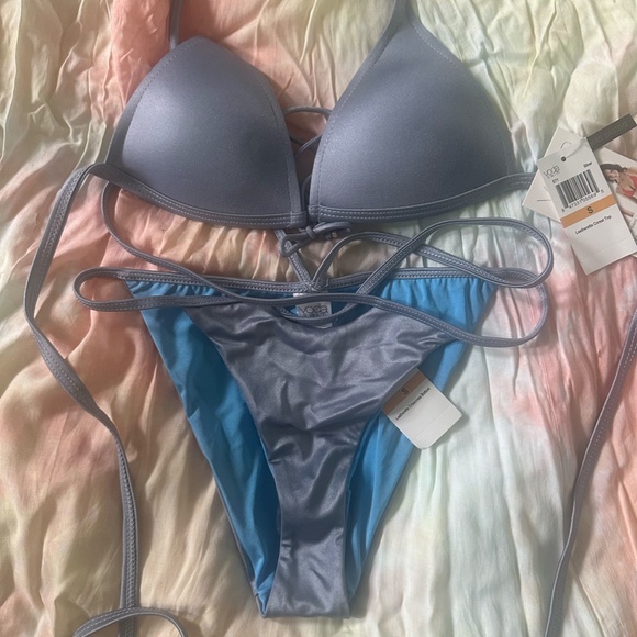 Voda Swim Leatherette Corset Bikini Top and Bottom (Silver, S, 3 items) NEW - Picture 4 of 10